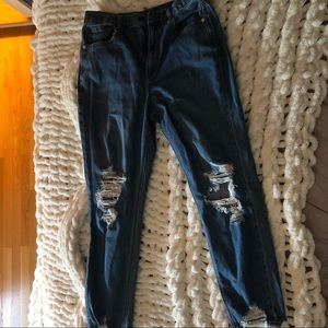 american eagle size 8 blue ripped mom jeans